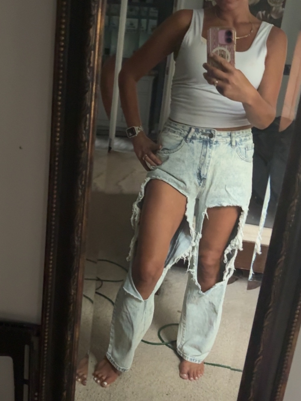 Distressed Light Wash Women’s Jeans - Cutout Ripped Style